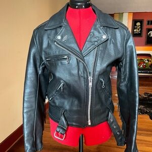 Rare Vintage 70s Black Leather Fringe Biker Jacket Cropped Punk Moto Women’s 8